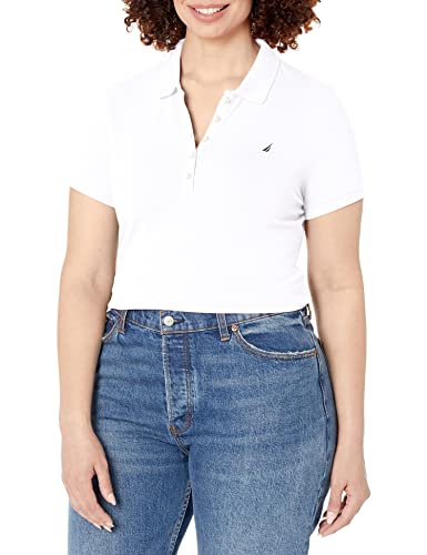 Nautica Damen Poloshirt mit 5 Knöpfen, kurzärmelig, atmungsaktiv, 100% Baumwolle Polohemd, Helles Weiß, Mittel von Nautica