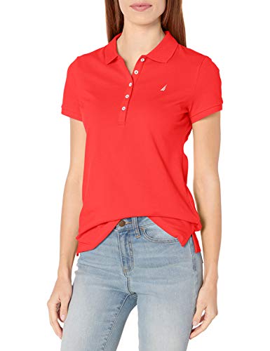 Nautica Damen 5-Button Short Sleeve Breathable 100% Cotton Polo Shirt Poloshirt, Hibiskus, Mittel von Nautica