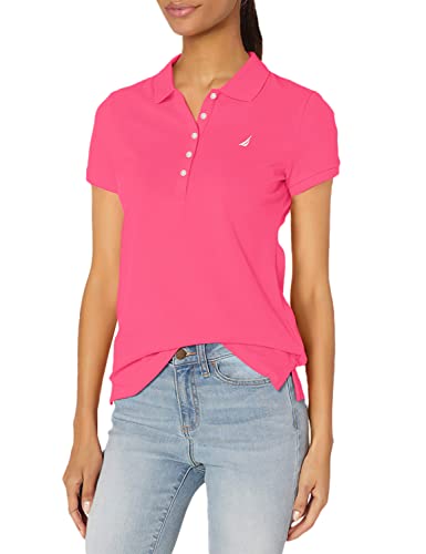 Nautica Damen 5-Button Short Sleeve Breathable 100% Cotton Polo Shirt Poloshirt, Leis Pink, Mittel von Nautica