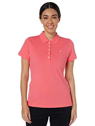 Nautica Damen 5-Button Short Sleeve Breathable 100% Cotton Polo Shirt Poloshirt, Melone Pink, Groß von Nautica