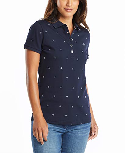 Nautica Damen Anchor Short Sleeve Breathable Stretch Cotton Poloshirt, Navy, M EU von Nautica