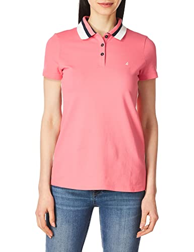 Nautica Damen Classic Fit Striped Collar Stretch Cotton Polo Shirt Poloshirt, Camellia Rose, X-Klein von Nautica