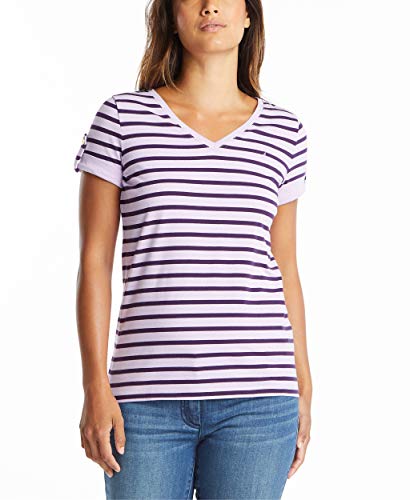 Nautica Damen Easy Comfort V-Neck Striped Supersoft Stretch Cotton T-Shirt, Lavendel, Groß von Nautica