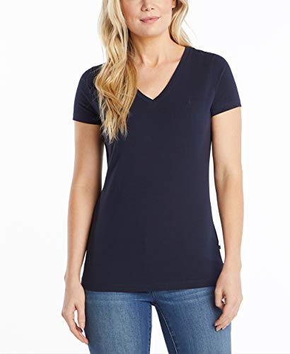 Nautica Damen Easy Comfort V-Neck Supersoft Stretch Cotton Solid T-Shirt, Navy, Klein von Nautica