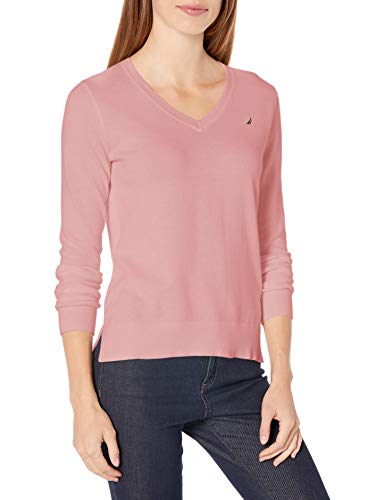 Nautica Damen Effortless J-Klasse Langarm 100% Baumwolle mit V-Ausschnitt Pullover, Orchid Pink, Mittel von Nautica