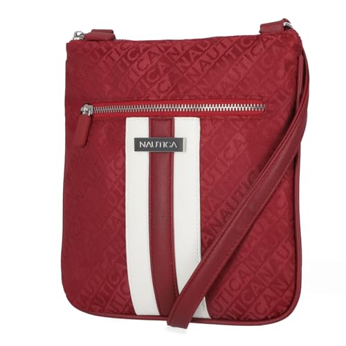 Nautica Damen Lakeside Signature Jaquard North South Umhängetasche Crossbody, Rot/Ausflug, einfarbig (Getaway Solids) von Nautica