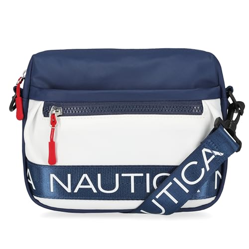 Nautica Damen Nylon-sitzsack, Crossbody/Gürteltasche mit Verstellbarem Schultergurt Umhängetasche, Indigo/Weiß von Nautica