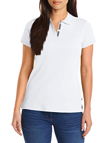 Nautica Damen Poloshirt mit 3 Knöpfen, kurzärmelig, atmungsaktiv, 100% Baumwolle Polohemd, Bright White, X-Klein von Nautica