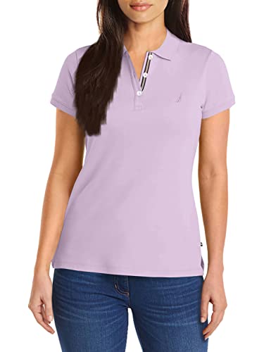 Nautica Damen Poloshirt mit 3 Knöpfen, kurzärmelig, atmungsaktiv, 100% Baumwolle Polohemd, Lavendel, X-Klein von Nautica