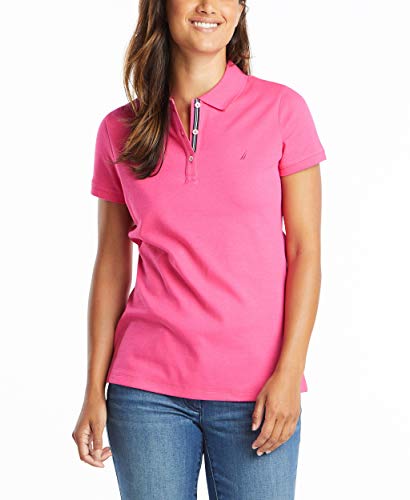 Nautica Damen Poloshirt mit 3 Knöpfen, kurzärmelig, atmungsaktiv, 100% Baumwolle Polohemd, Leis Pink, X-Klein von Nautica