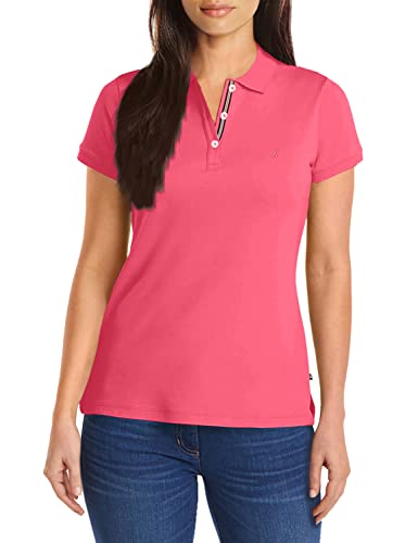 Nautica Damen Poloshirt mit 3 Knöpfen, kurzärmelig, atmungsaktiv, 100% Baumwolle Polohemd, Melone Pink, X-Klein von Nautica