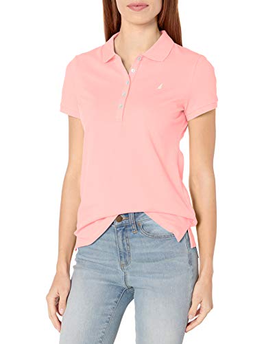 Nautica Damen Poloshirt mit 5 Knöpfen, kurzärmelig, atmungsaktiv, 100% Baumwolle Polohemd, Aloha Pink, X-Klein von Nautica