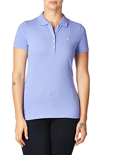 Nautica Damen Poloshirt mit 5 Knöpfen, kurzärmelig, atmungsaktiv, 100% Baumwolle Polohemd, Deep Peri, Klein von Nautica