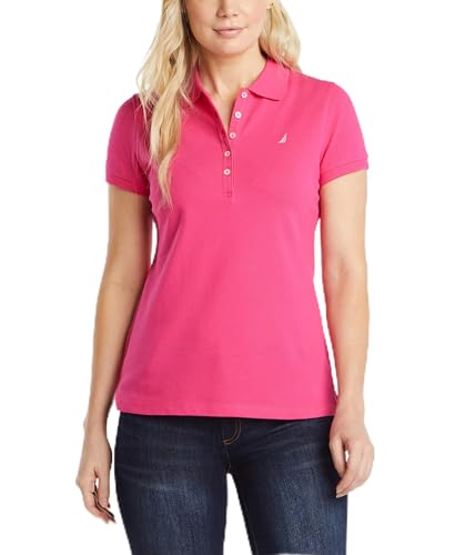 Nautica Damen Poloshirt mit 5 Knöpfen, kurzärmelig, atmungsaktiv, 100% Baumwolle Polohemd, Leis Pink, X-Klein von Nautica