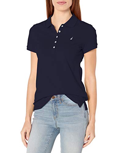 Nautica Damen Poloshirt mit 5 Knöpfen, kurzärmelig, atmungsaktiv, 100% Baumwolle Polohemd, Marineblau, XX-Large von Nautica