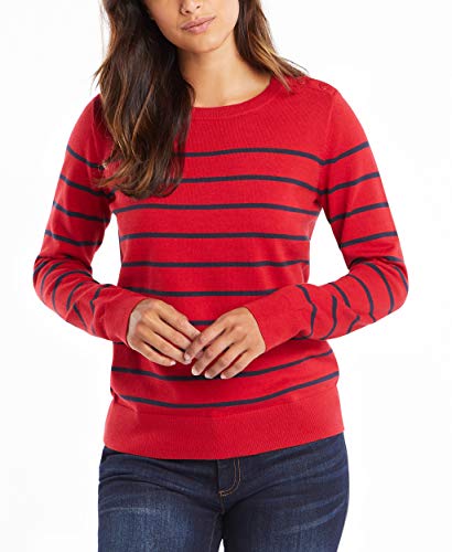 Nautica Damen Year-Round Long Sleeve 100% Cotton Striped Crewneck Sweater Pullover, Nautisches Rot, X-Groß von Nautica