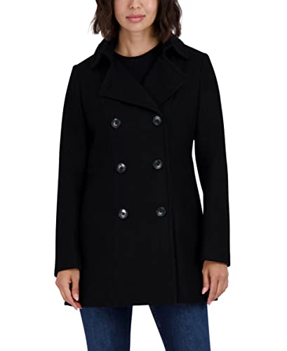 Nautica Damen Zweireihiger Peacoat mit Abnehmbarer Kapuze Jacke, schwarz, M von Nautica