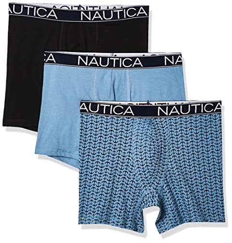 Nautica Herren 3-Pack Classic Underwear Cotton Stretch Boxer Brief Retroshorts, Black/Aero Blue/Anchor Printaero Blue, X-Large von Nautica