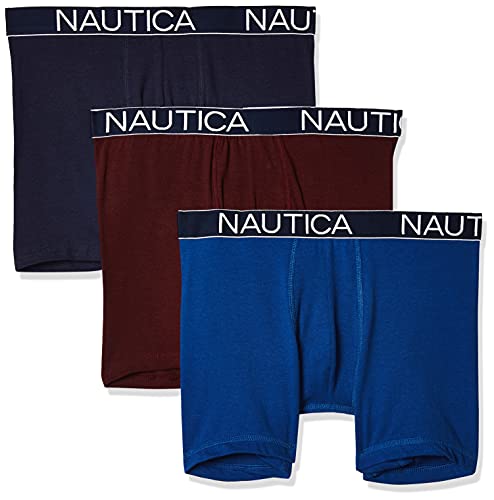 Nautica Herren 3-Pack Classic Underwear Cotton Stretch Boxer Brief Retroshorts, Peacoat/Monaco Blue/Tawny Port, Large von Nautica