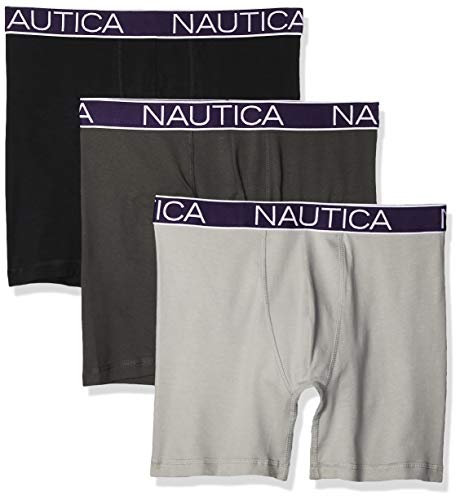 Nautica Herren 3-Pack Classic Underwear Cotton Stretch Boxer Brief Retroshorts, Schwarz/Anthrazit/Legierung, X-Large von Nautica