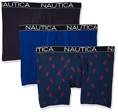 Nautica Herren 3-pack Classic Underwear Cotton Stretch Boxer Brief Retroshorts, Seekobalt/Peacoy/Hummerprint Blau, L EU von Nautica