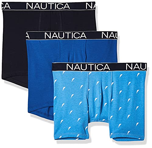 Nautica Herren 3er-Pack Klassische Unterwäsche, Baumwoll-Stretch-Boxershorts Retroshorts, Peacoat/Sea Cobalt/Sail Printaero Blue, S von Nautica