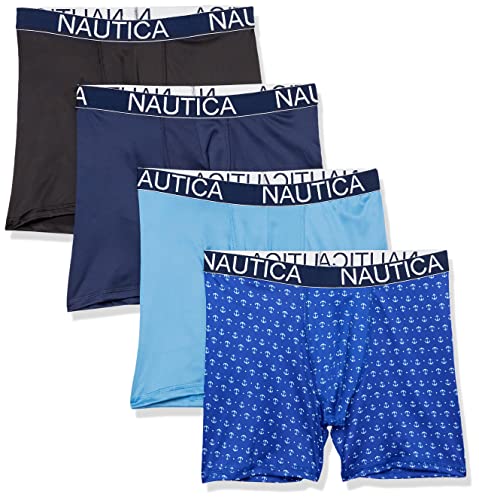 Nautica Herren 4er-Pack Micro Boxershorts Retroshorts, Schwarz/Peacoat/Aero Blue/Anchor Print, X-Large von Nautica