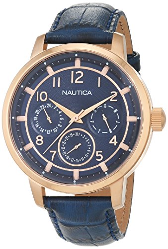 Nautica Herren Analog Quarz Uhr mit Leder Armband NAD15523G von Nautica