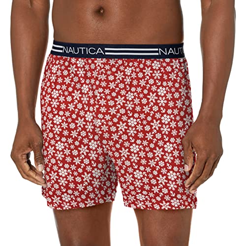 Nautica Herren Classic Cotton Loose Knit Boxer Boxershorts, Schneeflocken Rot, X-Large von Nautica