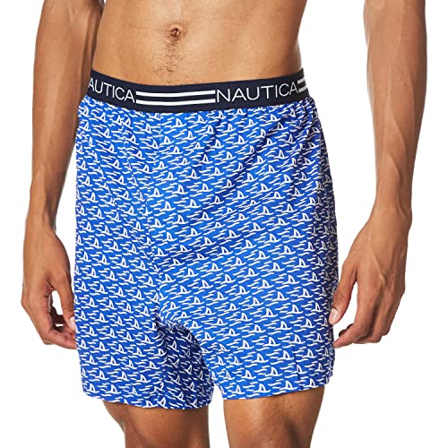 Nautica Herren Classic Cotton Loose Knit Boxer Boxershorts, Shark Attack-Bright Blue, X-Large von Nautica