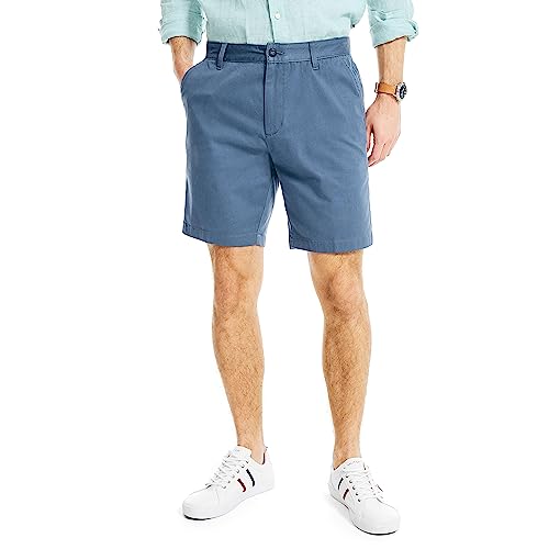 Nautica Herren Classic Fit Flat Front Stretch Solid Chino Deck Legere Shorts, Blau(Indigoblau), 33W von Nautica