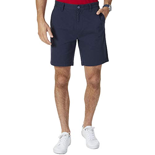 Nautica Herren Classic Fit Flat Front Stretch Solid Chino Deck Legere Shorts, Blau(True Navy), 36W von Nautica