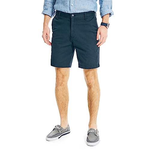 Nautica Herren Classic Fit Flat Front Stretch Solid Chino Deck Legere Shorts, Blau(True Navy), 40W von Nautica