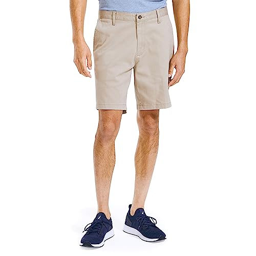 Nautica Herren Classic Fit Flat Front Stretch Solid Chino Deck Legere Shorts, Braun(True Khaki), 30W von Nautica