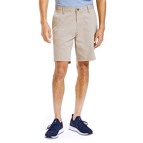 Nautica Herren Classic Fit Flat Front Stretch Solid Chino Deck Legere Shorts, Braun(True Khaki), 34W von Nautica