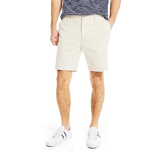 Nautica Herren Classic Fit Flat Front Stretch Solid Chino Deck Legere Shorts, Beige(Nautica Stone), 40W von Nautica