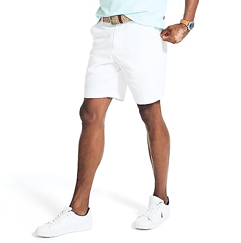 Nautica Herren Classic Fit Flat Front Stretch Solid Chino Deck Legere Shorts, Weiß(bright white), 36W von Nautica