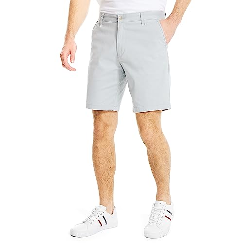 Nautica Herren Classic Fit Flat Front Stretch Solid Chino Deck Legere Shorts, grau(True Quarry), 34W von Nautica