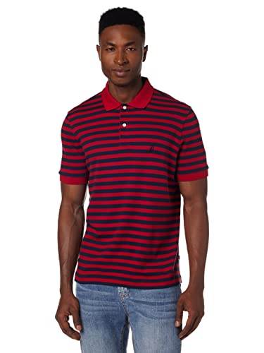 Nautica Herren Classic Fit Short Sleeve 100% Cotton Stripe Soft Polo Shirt Poloshirt, Nautisches Rot, XX-Large Hoch von Nautica