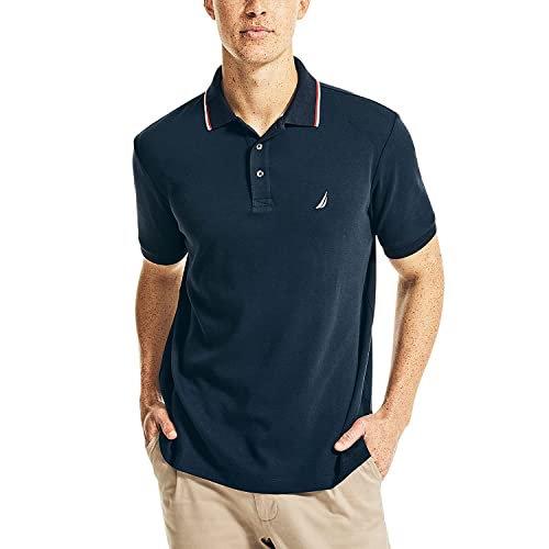 Nautica Herren Klassisches Poloshirt mit kurzen Ärmeln, Doppelspitzenkragen Polohemd, Navy, XX-Large von Nautica