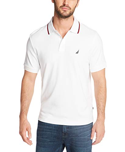 Nautica Herren Classic Fit Short Sleeve Dual Tipped Collar Polo Shirt Poloshirt, Bright White, Groß von Nautica