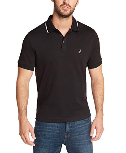 Nautica Herren Klassisches Poloshirt mit kurzen Ärmeln, Doppelspitzenkragen Polohemd, True Black, Mittel von Nautica