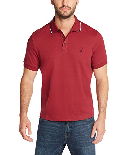 Nautica Herren Classic Fit Short Sleeve Dual Tipped Collar Polo Shirt Poloshirt, burgunderfarben, Klein von Nautica