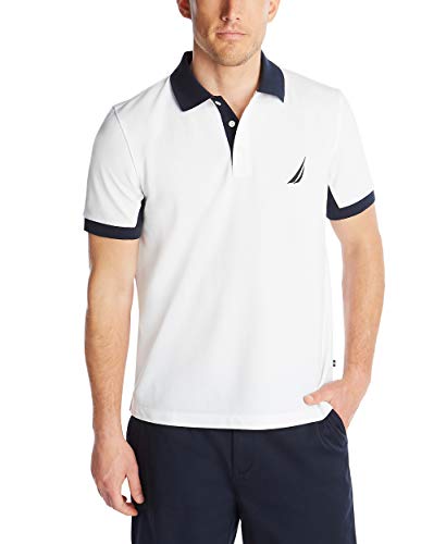 Nautica Herren Classic Fit Short Sleeve Performance Pique Polo Shirt Poloshirt, Bright White, Mittel von Nautica