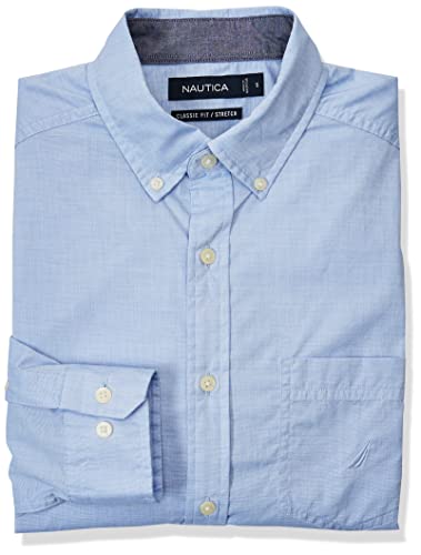 Nautica Herren Classic Fit Stretch Solid Long Sleeve Shirt Button Down Hemd, Hellblau, Groß von Nautica