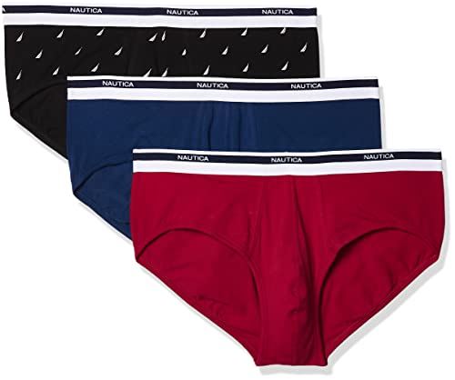 Nautica Herren Classic Underwear Cotton Stretch Brief-Multi Pack Unterhose, Rot/Estate Blue/Sail Schwarz, Small von Nautica
