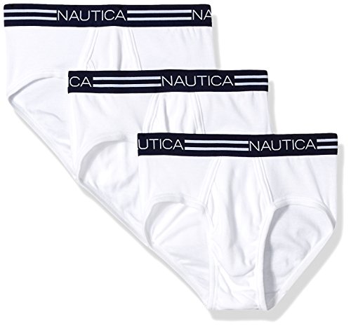 Nautica Herren Comfort Cotton Underwear Fly Front Brief-Multi Pack Slip, Weiß/Weiß/Weiß, Large von Nautica
