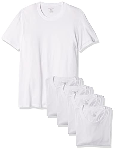 Nautica Herren Cotton Crew Neck T-Shirt-Multi Packs Polohemd, Weiß, 5 Stück, Mittel (5er von Nautica