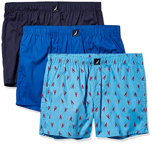 Nautica Herren Baumwolle, gewebt, 3 Stück Boxershorts, Sea Cobalt/Peacoy/Lobsteraero Blue, X-Large von Nautica