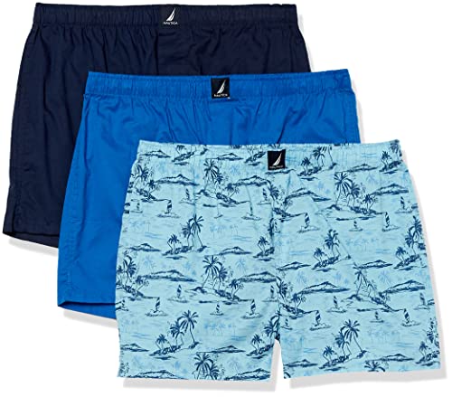 Nautica Herren Cotton Woven 3-Pack Boxers Boxershorts, Spinnerblau/Peacoat/Tropical Scenic Print, X-Large Nautica Herren Cotton Woven 3-Pack Boxers Boxershorts, Spinnerblau/Peacoat/Tropical Scenic Print, X-Large von Nautica